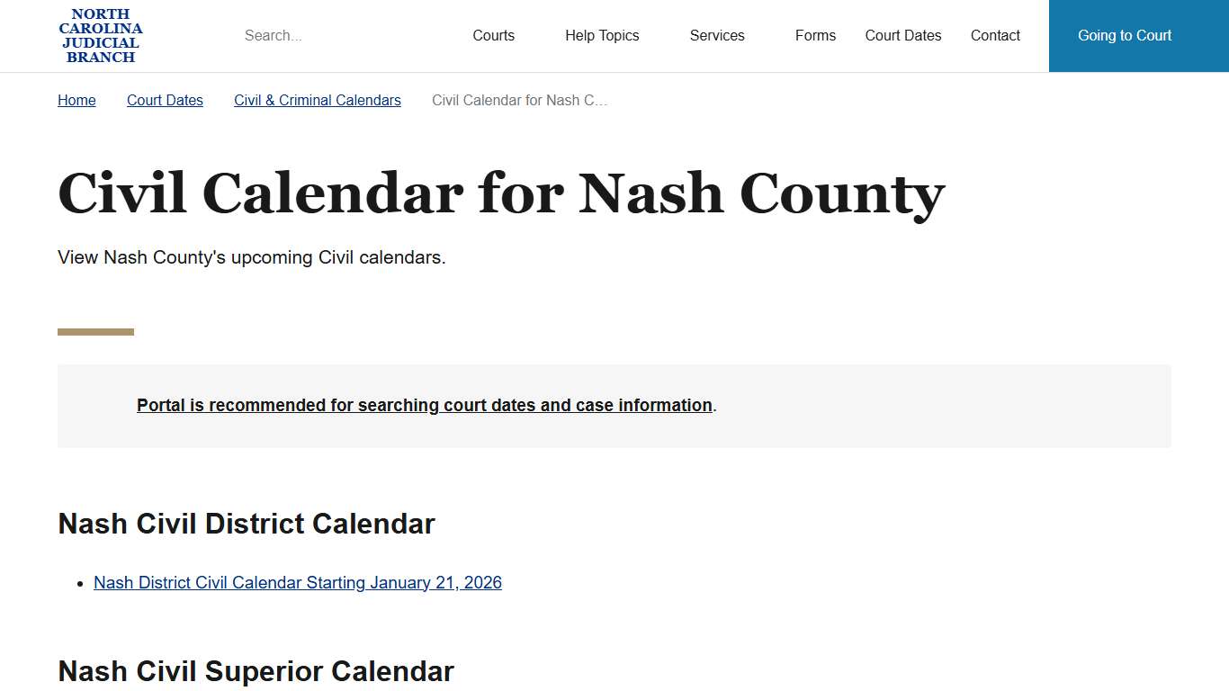 NC Judicial Branch Civil and Criminal Calendars